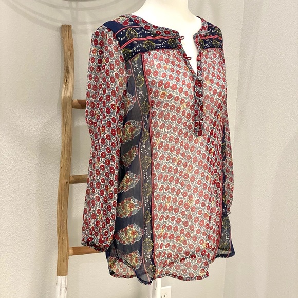 🔥Lucky Brand Bohemian sheer blouse tunic - Picture 2 of 7